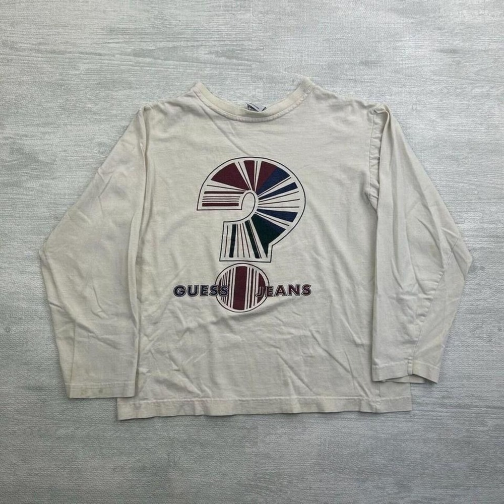 Vintage Guess Jeans Shirt Adult Large White Long‎ Sleeve Question Mark Logo